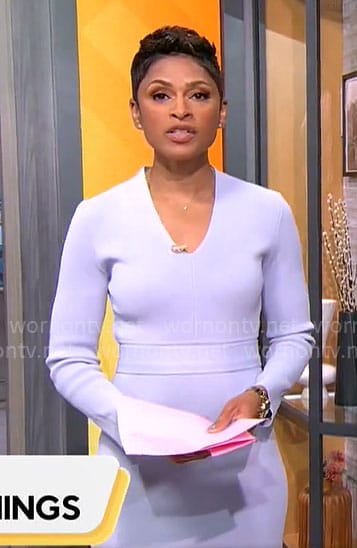 Jericka Duncan's lilac v-neck dress on CBS Mornings