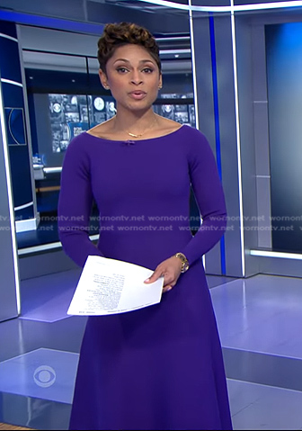 Jericka's purple long sleeve dress on CBS Evening News