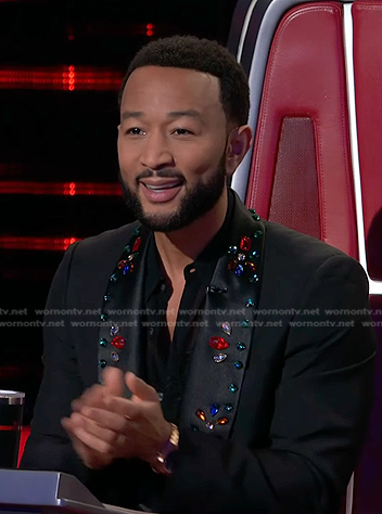 John Legend's black jewel embellished suit on The Voice
