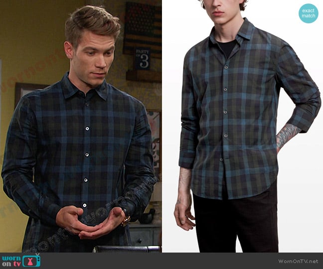 John Varvatos Check Split-Yoke Sport Shirt worn by Tripp Johnson (Lucas Adams) on Days of our Lives