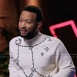 John Legend’s white star print sweater on The Voice