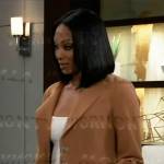 Jordan’s camel blazer on General Hospital