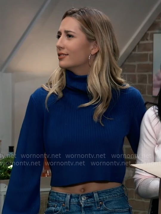 Josslyn's blue cropped turtleneck on General Hospital