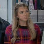 Josslyn’s pink and purple plaid fluffy sweater on General Hospital