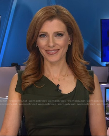 Julia Boorstin's army green asymmetric neck dress on NBC News Daily