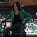 Julia’s green blazer and sneakers on Extended Family