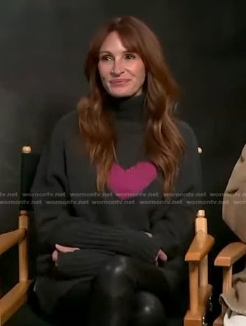 Julia Roberts's black turtleneck heart sweater on Access Hollywood