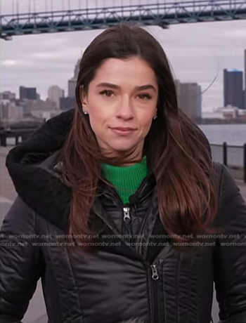 Julie’s black hooded puffer coat on NBC News Daily