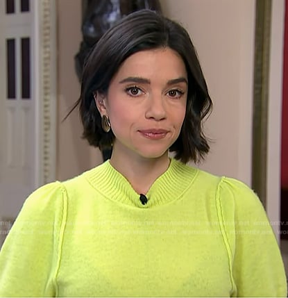 Julie's yellow puff sleeve sweater on NBC News Daily