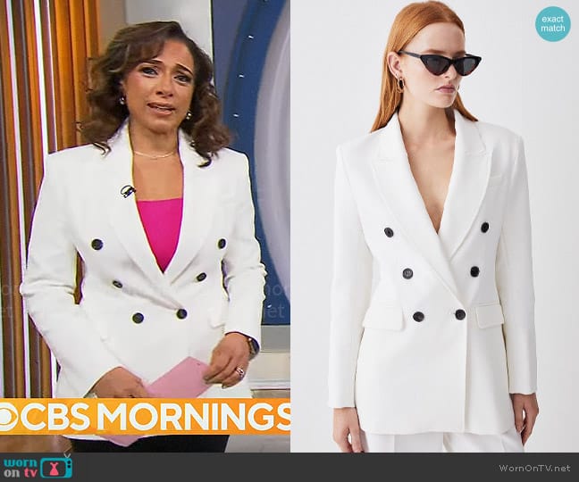 Karen Millen Clean Tailored Double Breasted Blazer worn by Michelle Miller on CBS Mornings