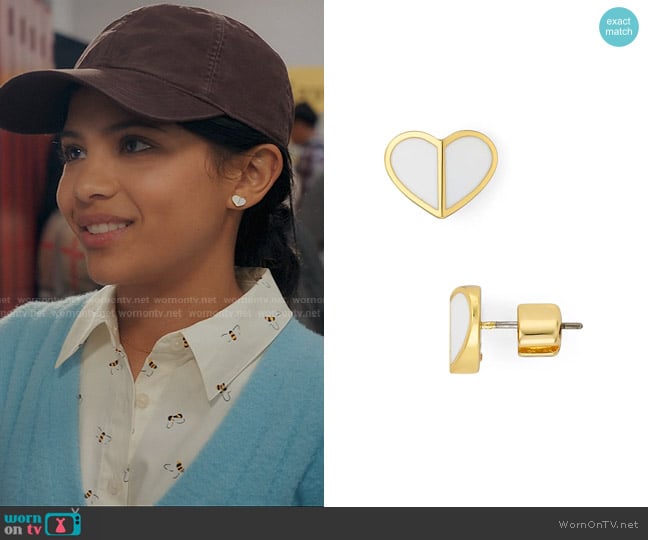 Kate Spade Small Heart Stud Earrings worn by Jackie Howard (Nikki Rodriguez) on My Life with the Walter Boys