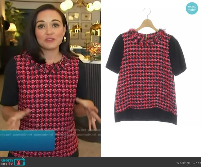 Kate Spade Pink Tweed Top worn by Lindsay Myers on Access Hollywood