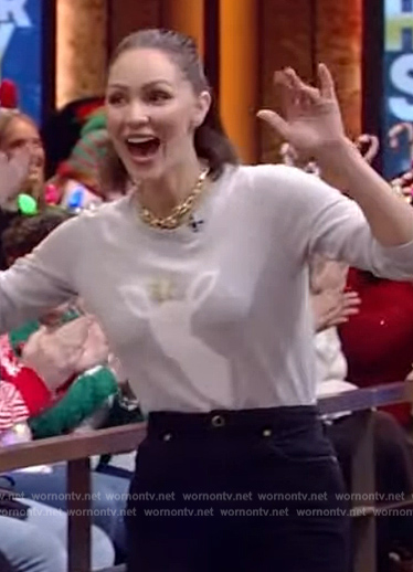 Katharine’s gray reindeer sweater on Live with Kelly and Mark