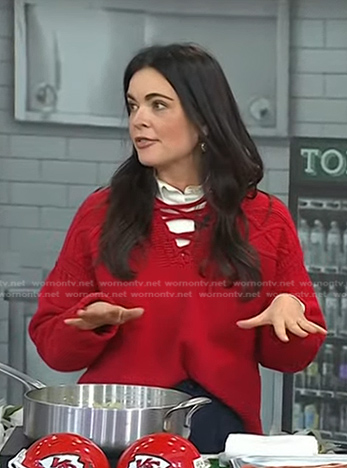 Katie Lee's red lace-up knit sweater on Today