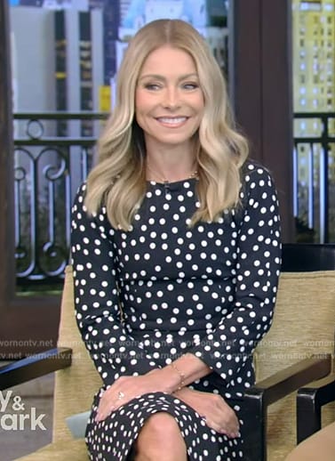 Kelly's black polka dot dress on Live with Kelly and Ryan