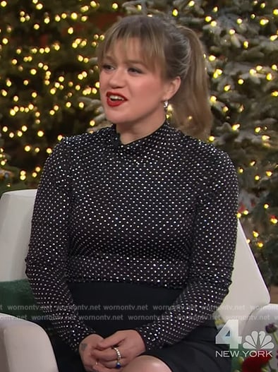 Kelly's black rhinestone embellished top on The Kelly Clarkson Show