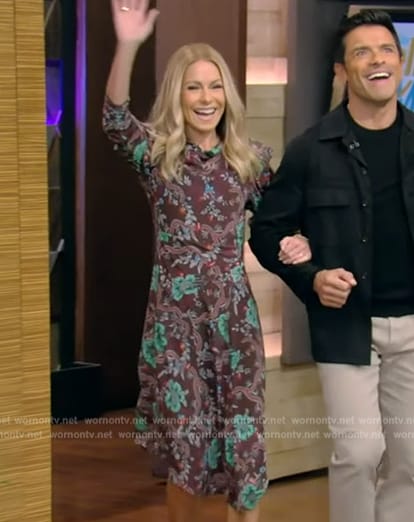 Kelly’s brown floral print dress on Live with Kelly and Ryan