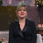 Kelly’s black tuxedo wrap dress on The Kelly Clarkson Show