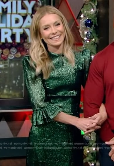 Kelly's green metallic dress on Live with Kelly and Mark