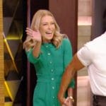 Kelly’s green tweed button down dress on Live with Kelly and Mark