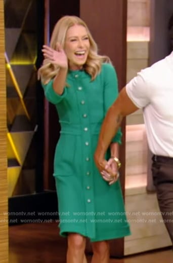 Kelly's green tweed button down dress on Live with Kelly and Mark