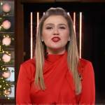 Kelly’s satin drape neck blouse on The Kelly Clarkson Show