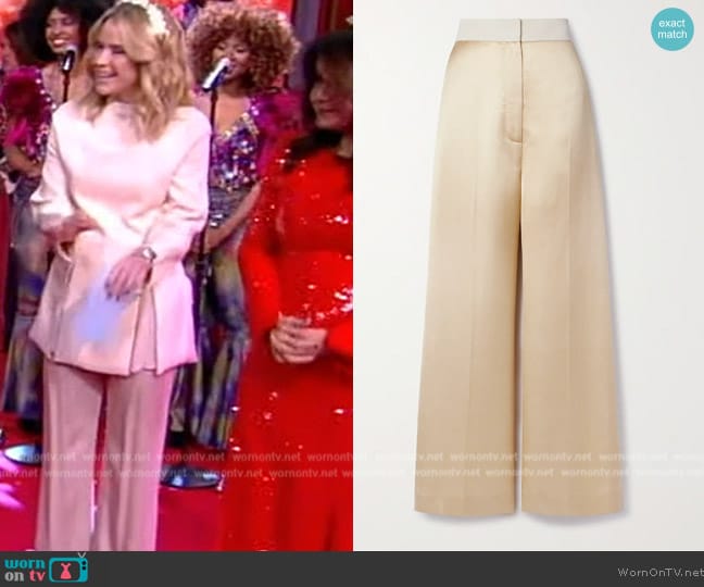 Khaite Banton satin and faille wide-leg pants worn by Sara Haines on The View