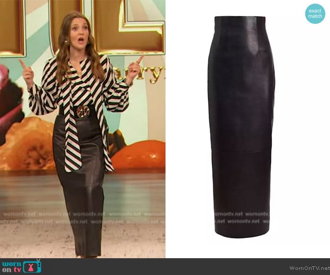 Khaite Loxley Leather Pencil Maxi Skirt worn by Drew Barrymore on The Drew Barrymore Show