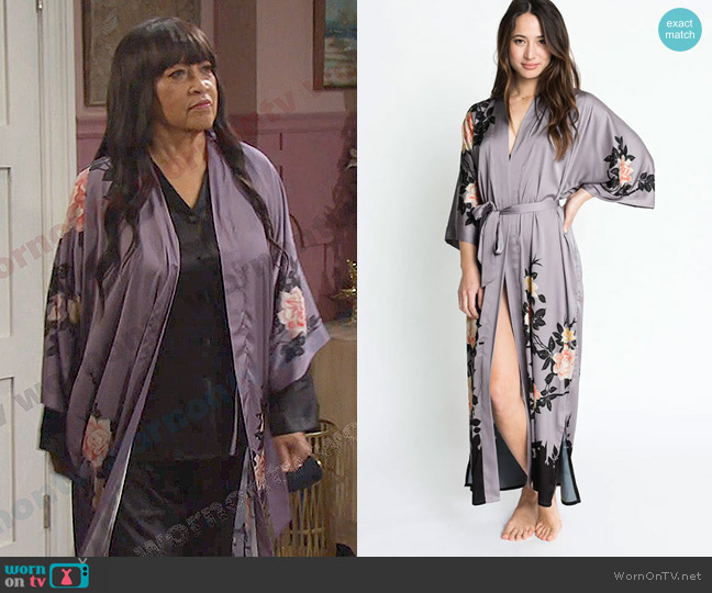 Kim + Ono Blush Rose Long Kimono Robe in Dusk worn by Paulina Price (Jackée Harry) on Days of our Lives