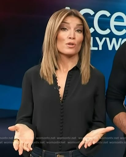 Kit’s black button down blouse on Access Hollywood