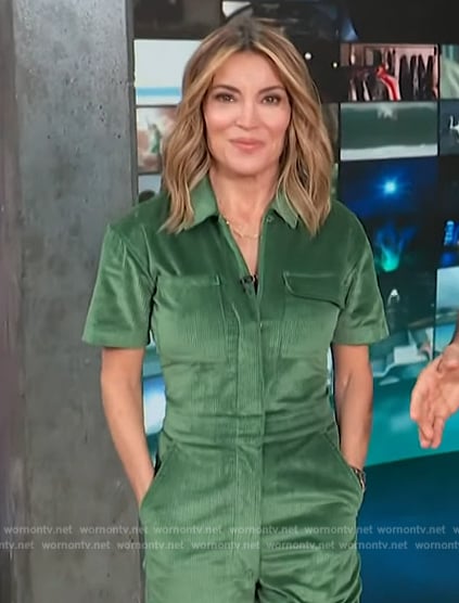 Kit’s green corduroy utility jumpsuit on Access Hollywood