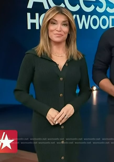 Kit’s green ribbed button down dress on Access Hollywood