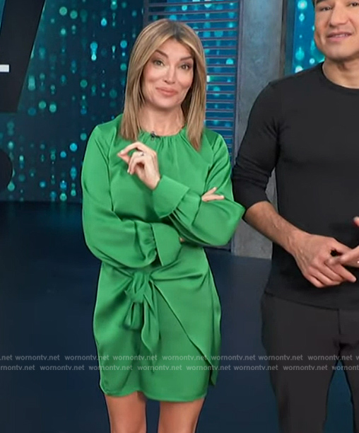 WornOnTV: Kit’s green tie waist dress on Access Hollywood | Kit Hoover ...