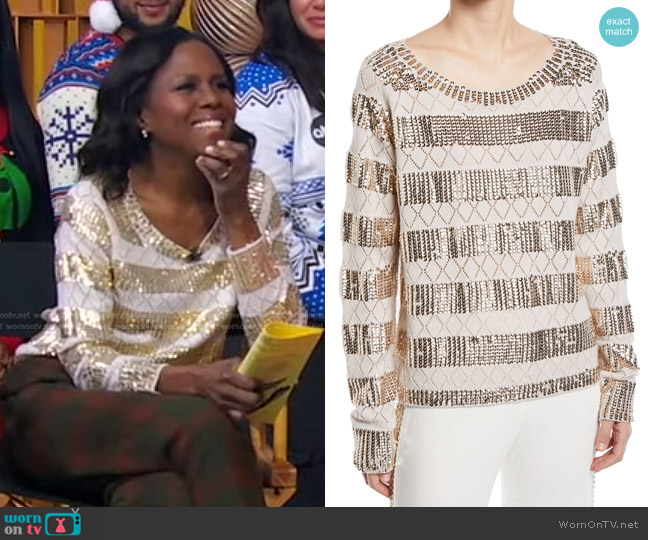 Kobi Halperin Melita Sweater worn by Deborah Roberts on Good Morning America