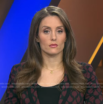 Kristina Partsinevelos’s red and black print blazer on NBC News Daily