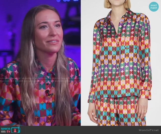 La DoubleJ Abstract Dot-Print Silk Boy Shirt worn by Lauren Daigle on Good Morning America