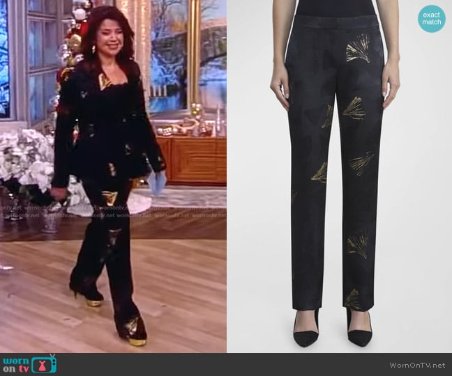 Lafayette 148 New York Mid-Rise Straight-Leg Metallic Jacquard Pants worn by Ana Navarro on The View