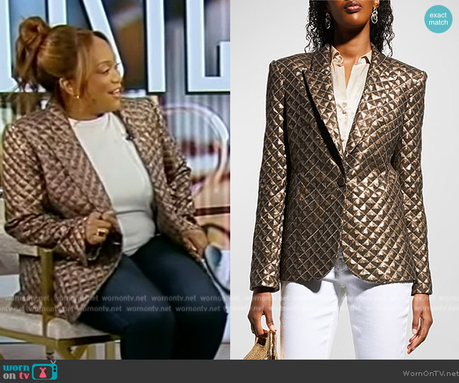 L'Agence Clementine Metallic Single-Breasted Blazer worn by Sunny Anderson on Tamron Hall Show