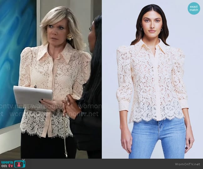 L'Agence Andrea Blouse in Pearl worn by Ava Jerome (Maura West) on General Hospital