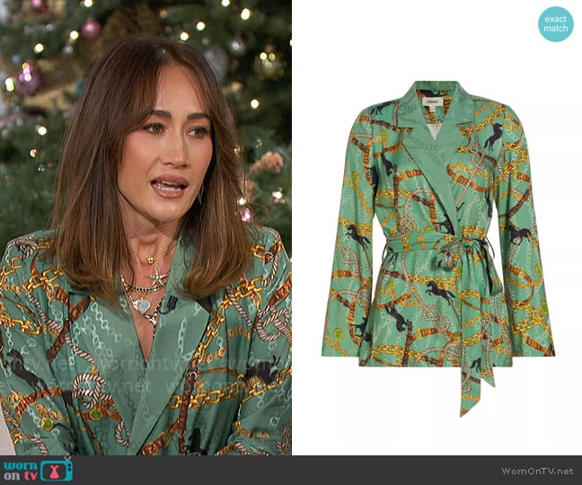 L'Agence Ciara Status Print Robe Blouse worn by Maggie Q on The Talk