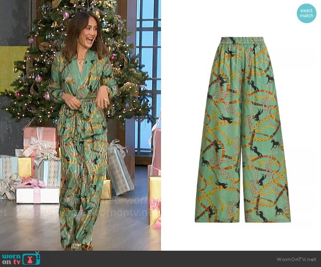 L'Agence Lillian Status-Print Wide-Leg Pants worn by Maggie Q on The Talk