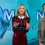 Lara’s red plaid collared sweater and velvet pants on Good Morning America