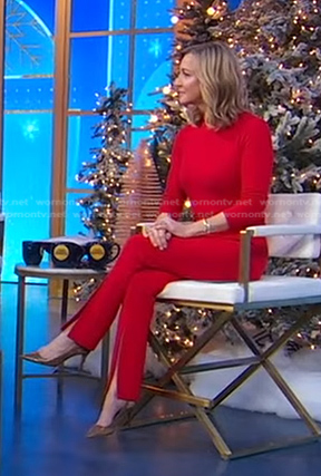 Lara’s red slit pants on Good Morning America