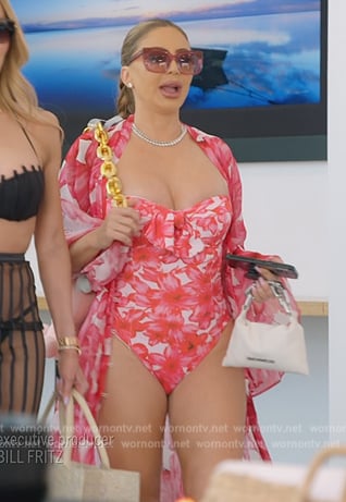 Larsa's red floral print swimsuit on The Real Housewives of Miami