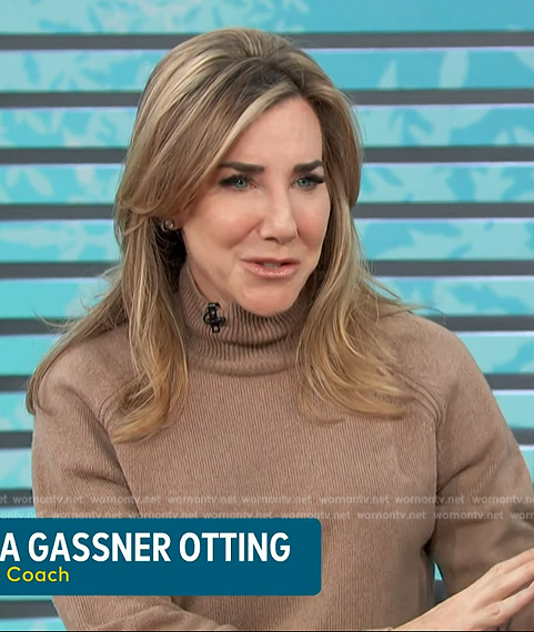 Laura Gassner Otting's beige turtleneck sweater on Access Hollywood