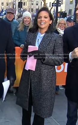 Laura's black plaid coat on Today