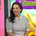 Laura Jarrett’s white striped puff sleeve top on Today