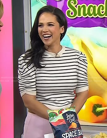 Laura Jarrett's white striped puff sleeve top on Today