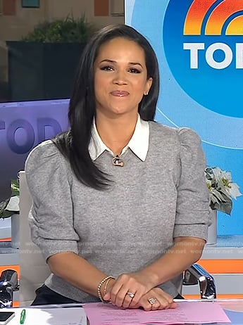 Laura’s grey ruched puff sleeve sweater on Today