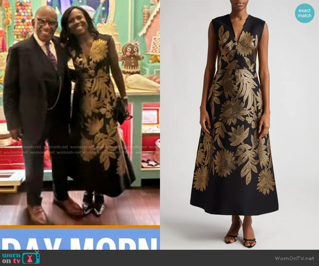 Lela Rose Blair Metallic Embroidered Floral Gown worn by Deborah Roberts on Today